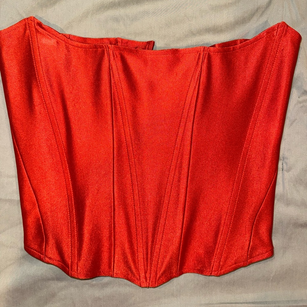 Red Satin Strapless Corset Top